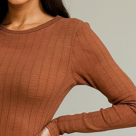 NWT Topshop Rib Knit Tie Waist Fall Brown Bodycon Fitted Dress With Slits - Picture 3 of 8